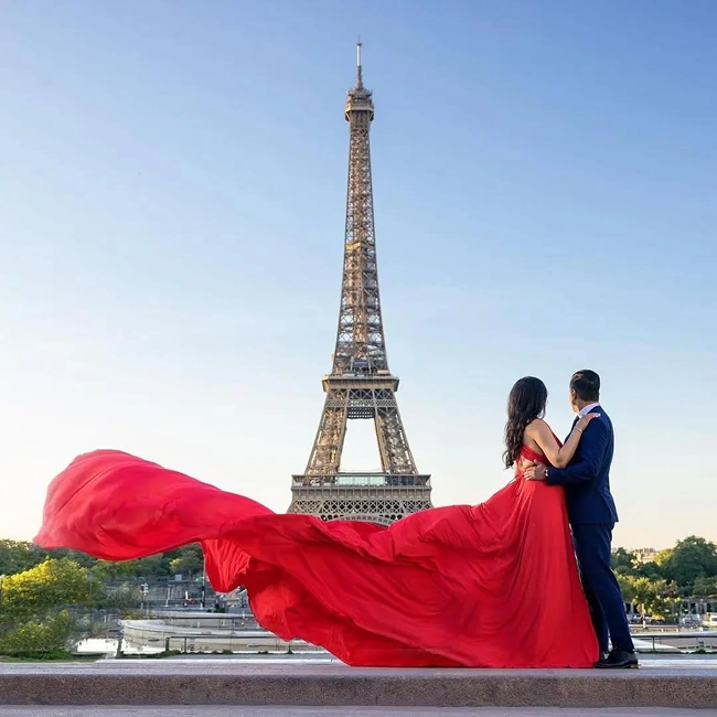 Athena Dress Rental Long Train Red Dress Eifel Tower Paris