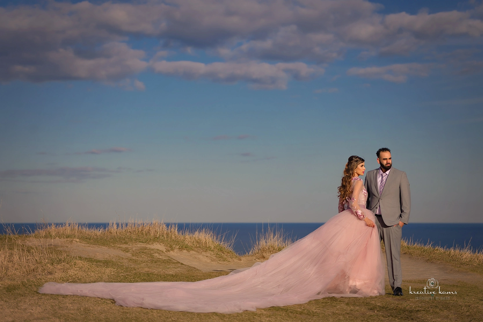 Blush Pink Long Train Engagement Photo Outfit