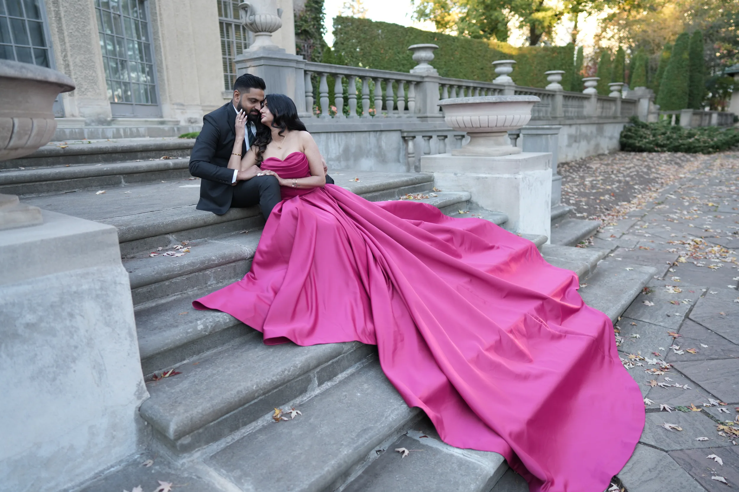 Hot Pink Long Train Engagement Photo Outfit