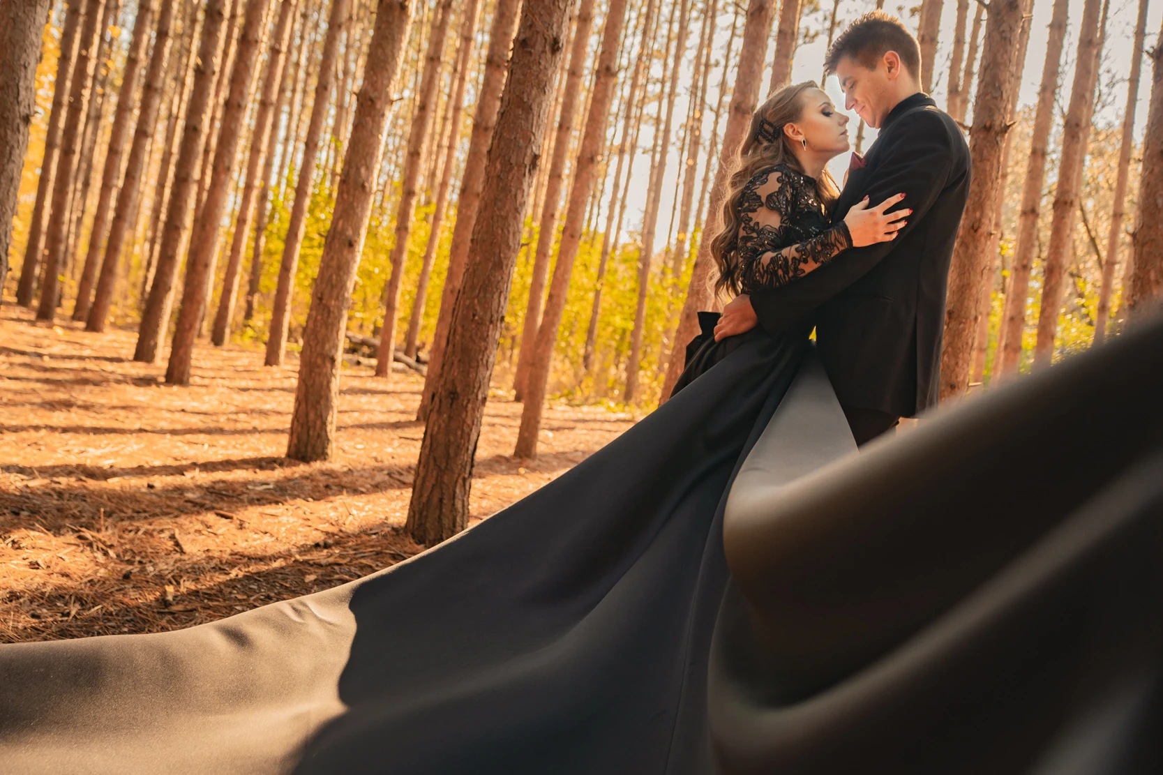 Long Train Black Flying Dress Photoshoot