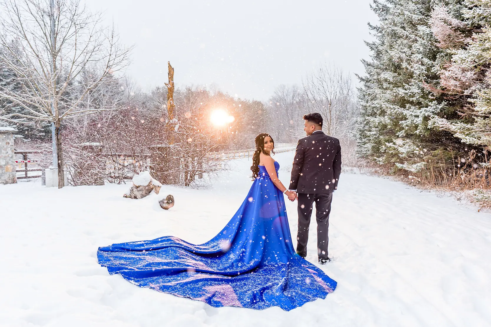 Royal Blue Long Train Engagement Photo Outfit